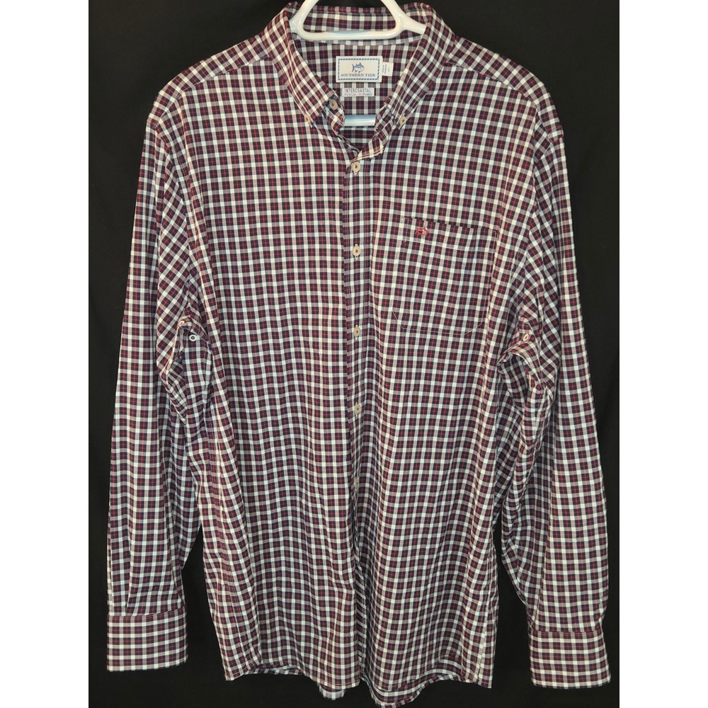 Southern Tide Intercoastal Checkered Shirt Mens L‎ Long Sleeve Nylon Blend
